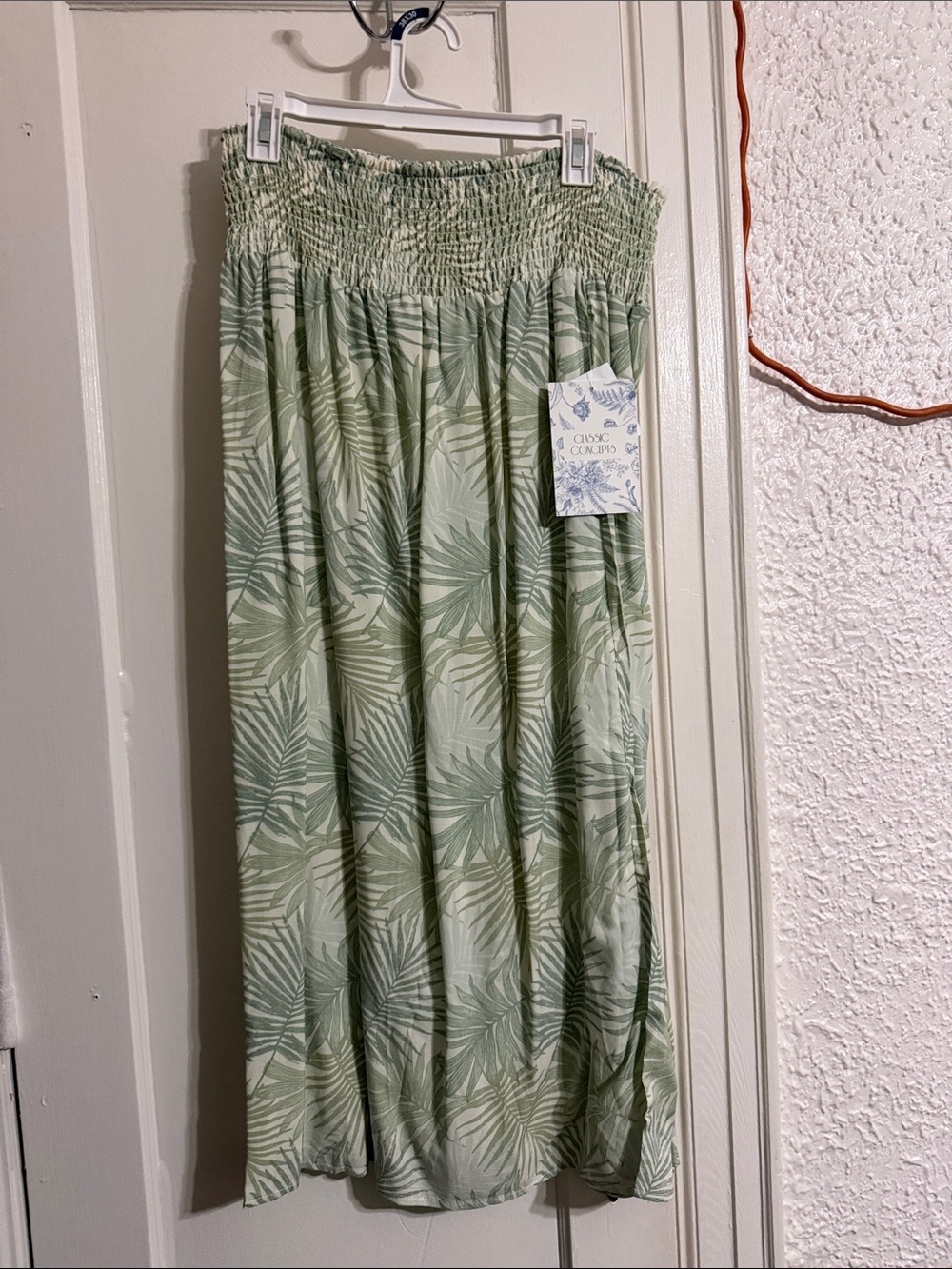 Light Sage Palm Print Maxi Skirt with Smocked Waist